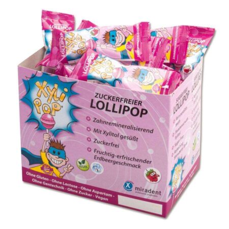 Caramelos de palo con Xilitol XyliPOPS 50 Uds. sabor fresa
