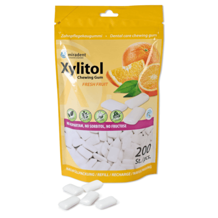 Bolsa chicles con Xilitol sabor fruta fresca Miradent 200 Uds.